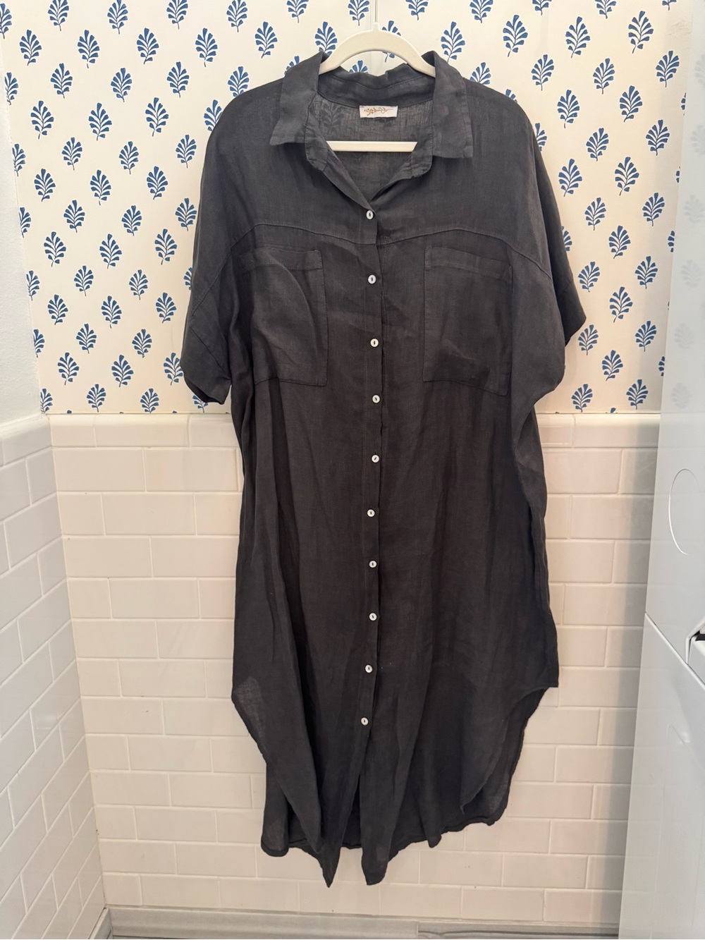 Women's Charcoal Linen Button-Front Shirt Dress
